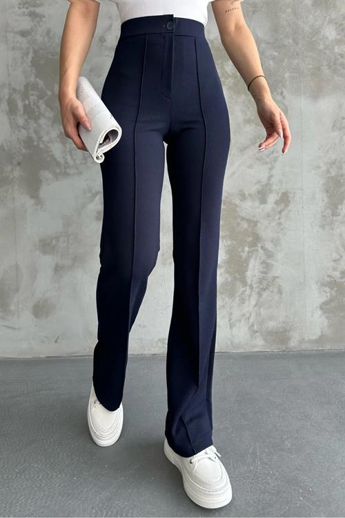 80272 Dewbery High Waist Slim Fit Wide Leg Pants-LACİVERT