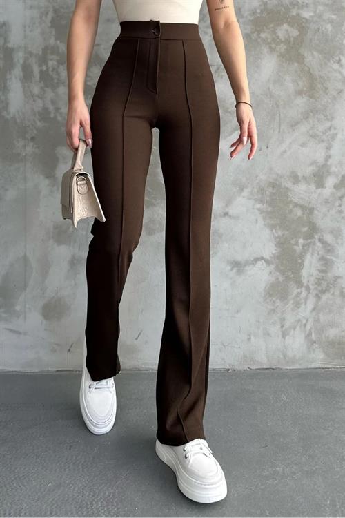 80272 Dewbery High Waist Slim Fit Wide Leg Pants-KAHVE