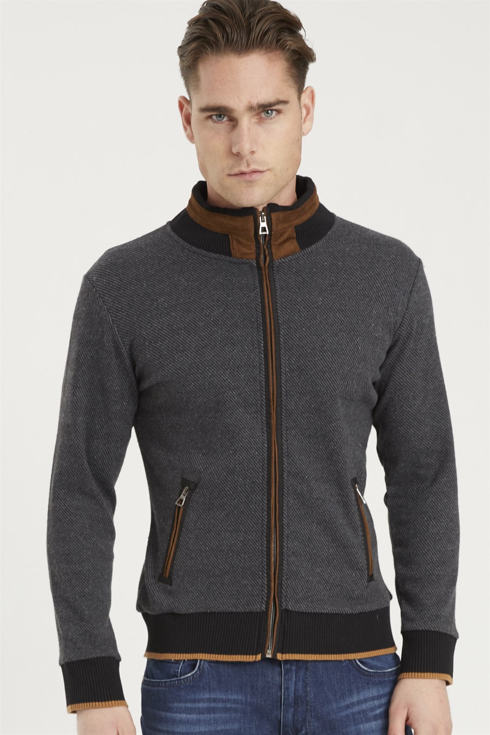 1021 DEWBERRY ERKEK SWEATSHIRT-DİAGONAL ANTRASIT
