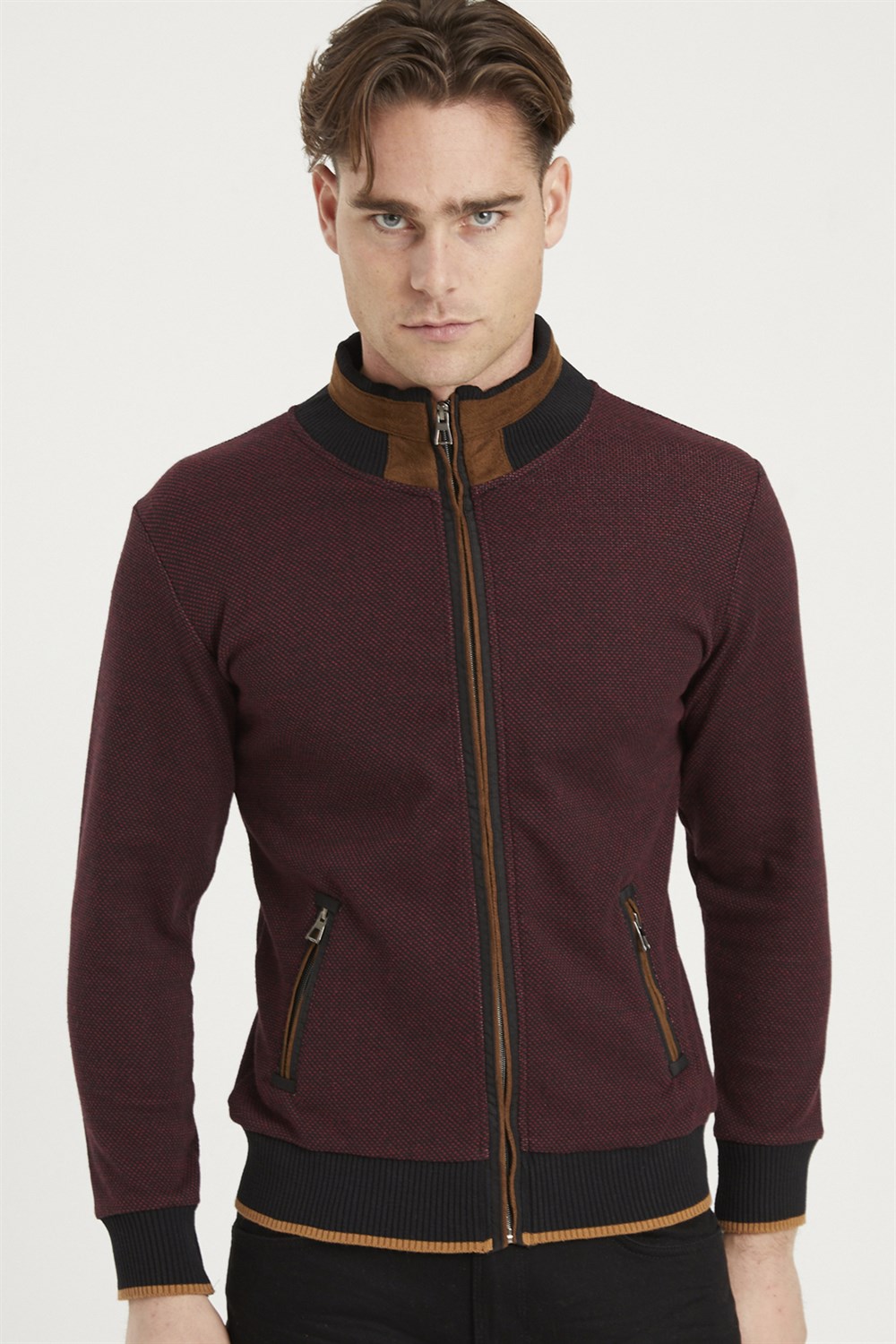 1021 DEWBERRY ERKEK SWEATSHIRT-NOKTALI BORDO
