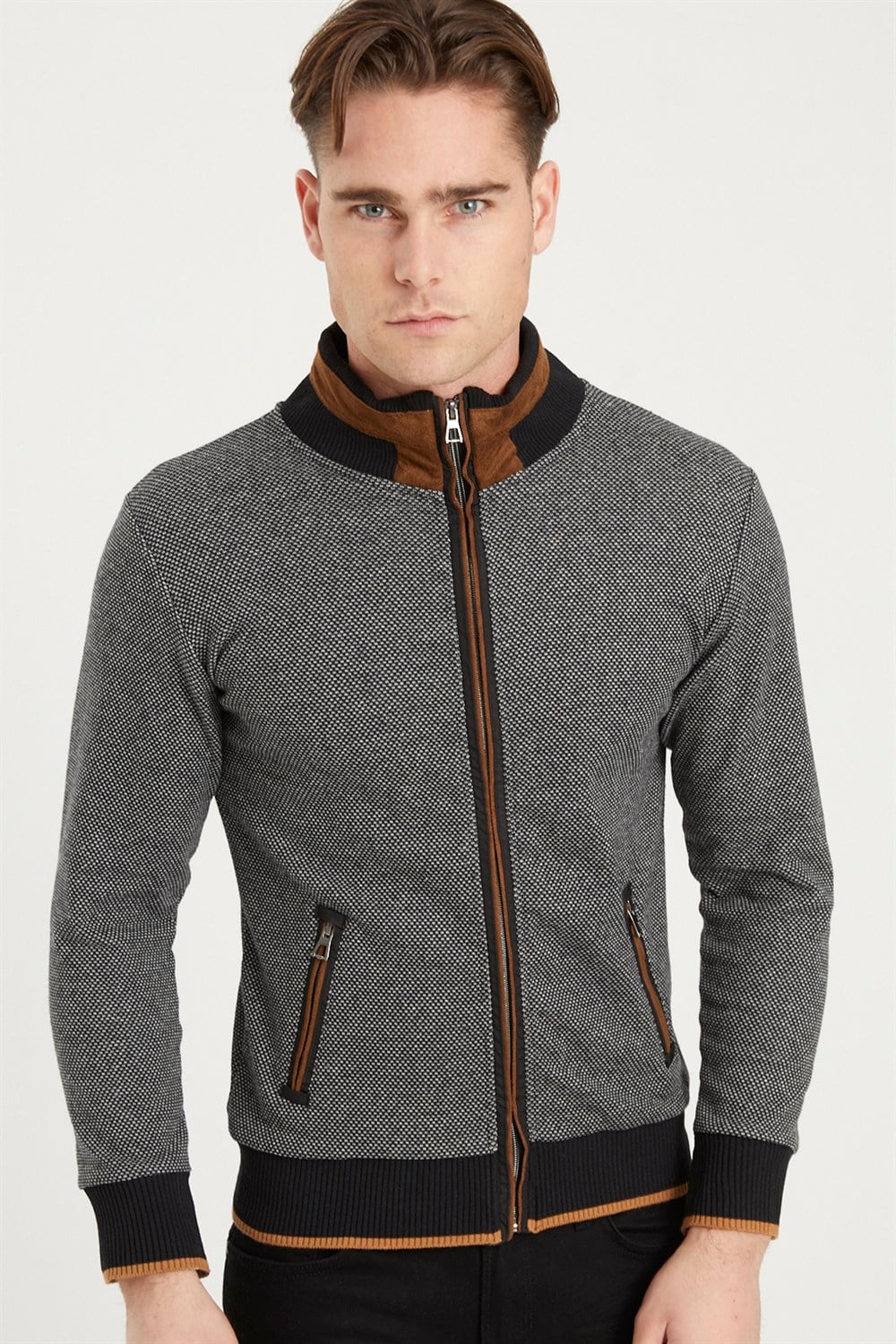 1021 DEWBERRY ERKEK SWEATSHIRT-NOKTALI SİYAH
