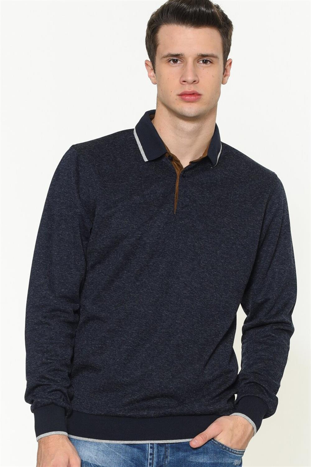1038 DEWBERRY ERKEK SWEATSHIRT-DÜZ LACİVERT