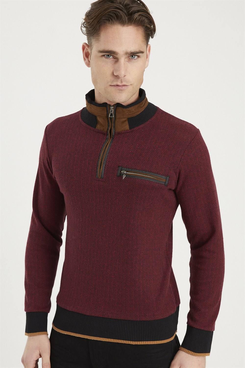 1039 DEWBERRY ERKEK SWEATSHIRT-DESENLİ BORDO