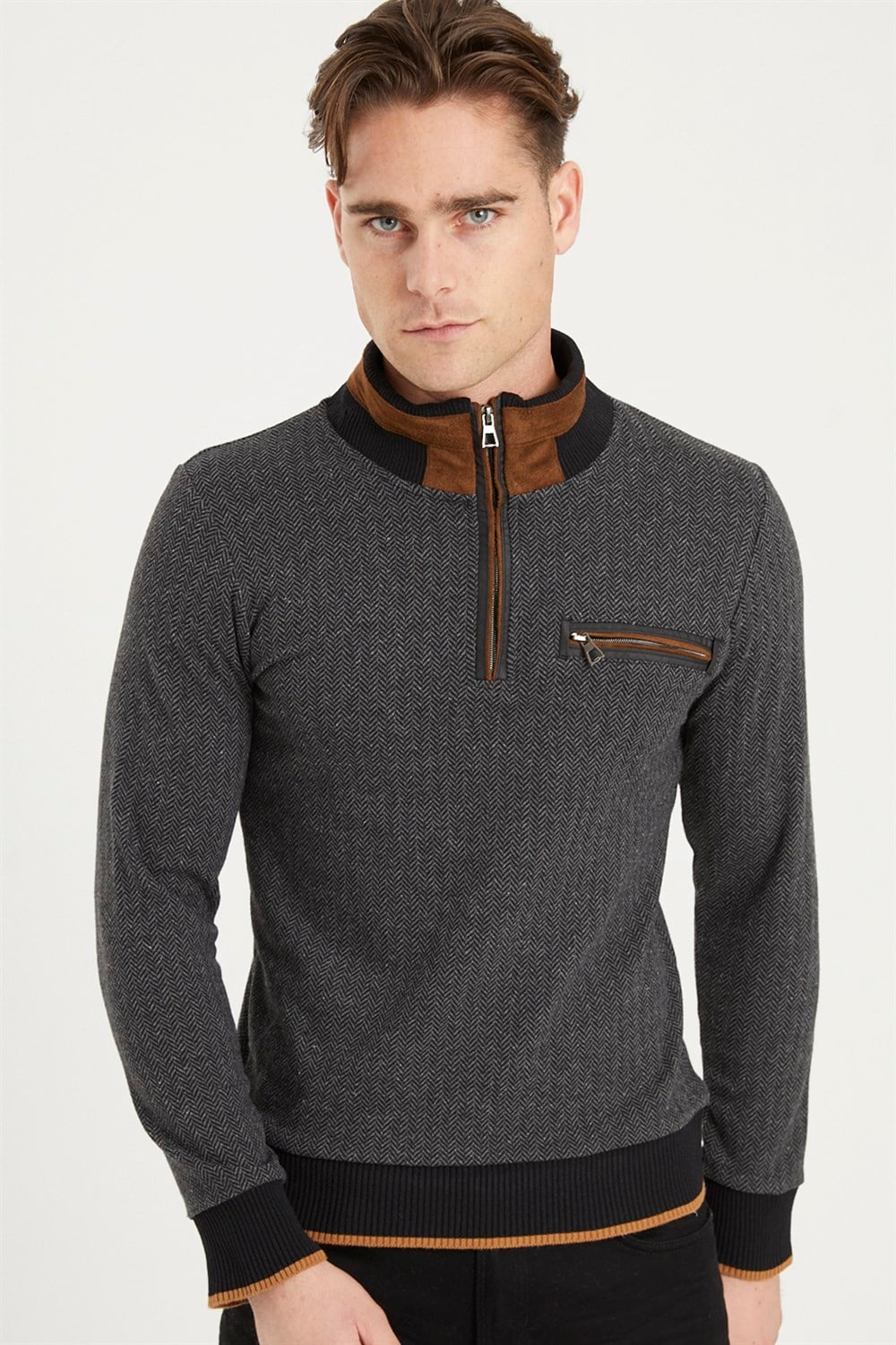 1039 DEWBERRY ERKEK SWEATSHIRT-DESENLİ GRİ
