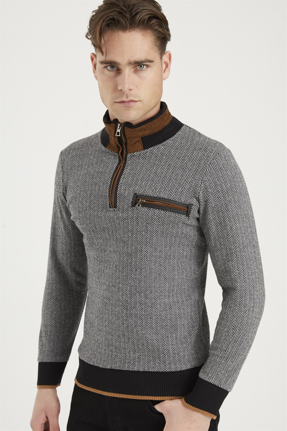 1039 DEWBERRY ERKEK SWEATSHIRT-DESENLİ SİYAH