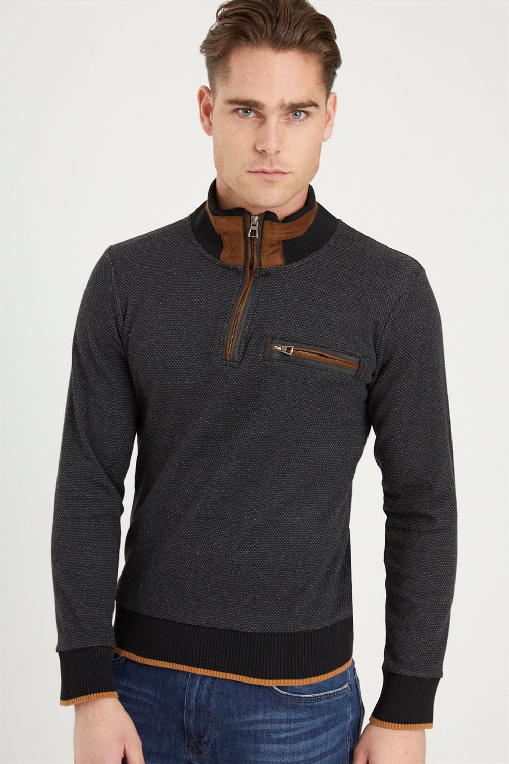 1039 DEWBERRY ERKEK SWEATSHIRT-SİYAH-GRİ
