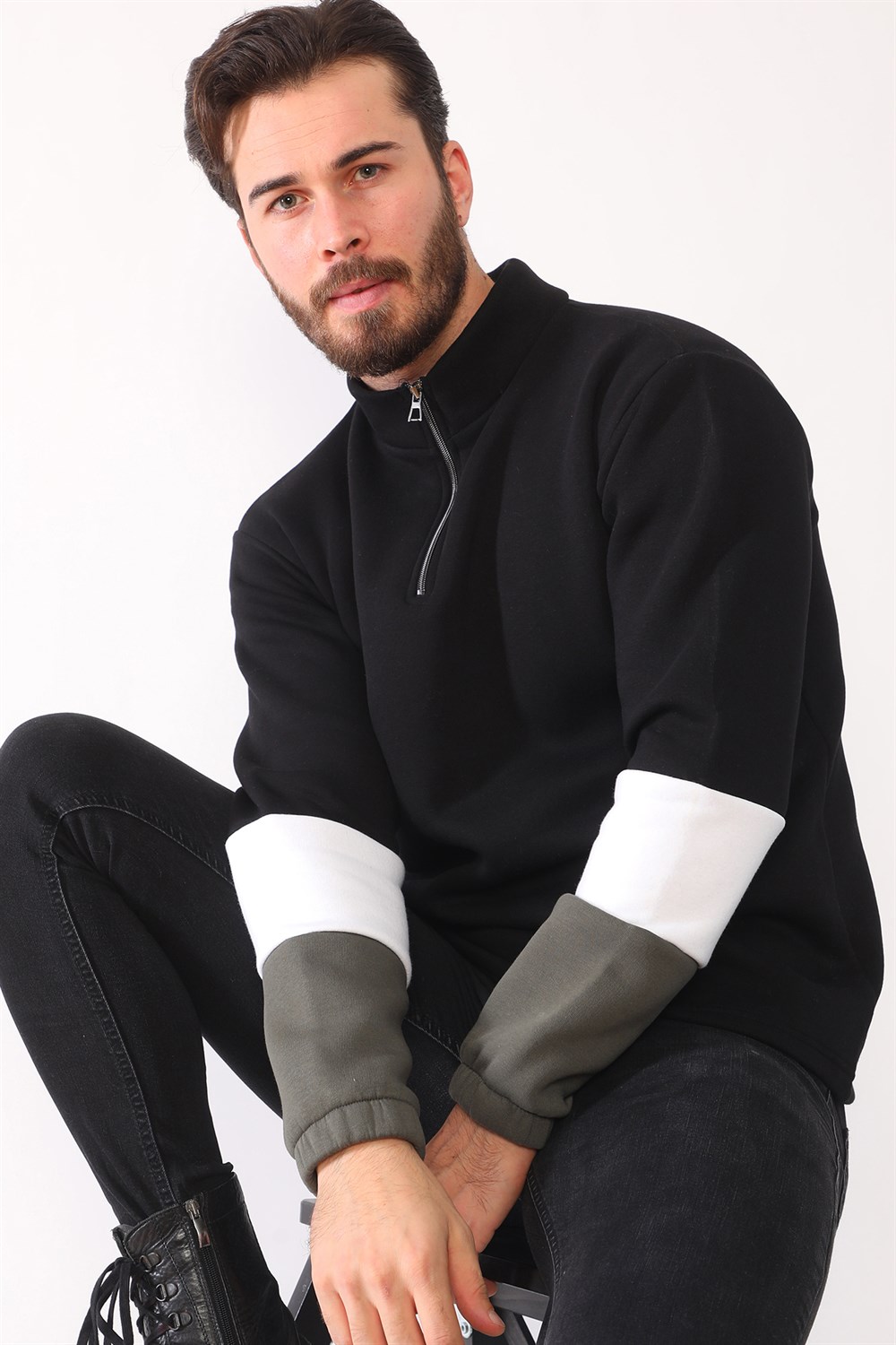 1041 DEWBERRY ERKEK SWEATSHIRT-SİYAH