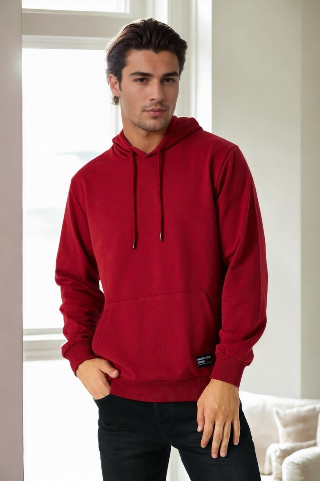 12612 Dewberry Hooded Kangaroo Pocket Mens Sweatshirt-BORDO