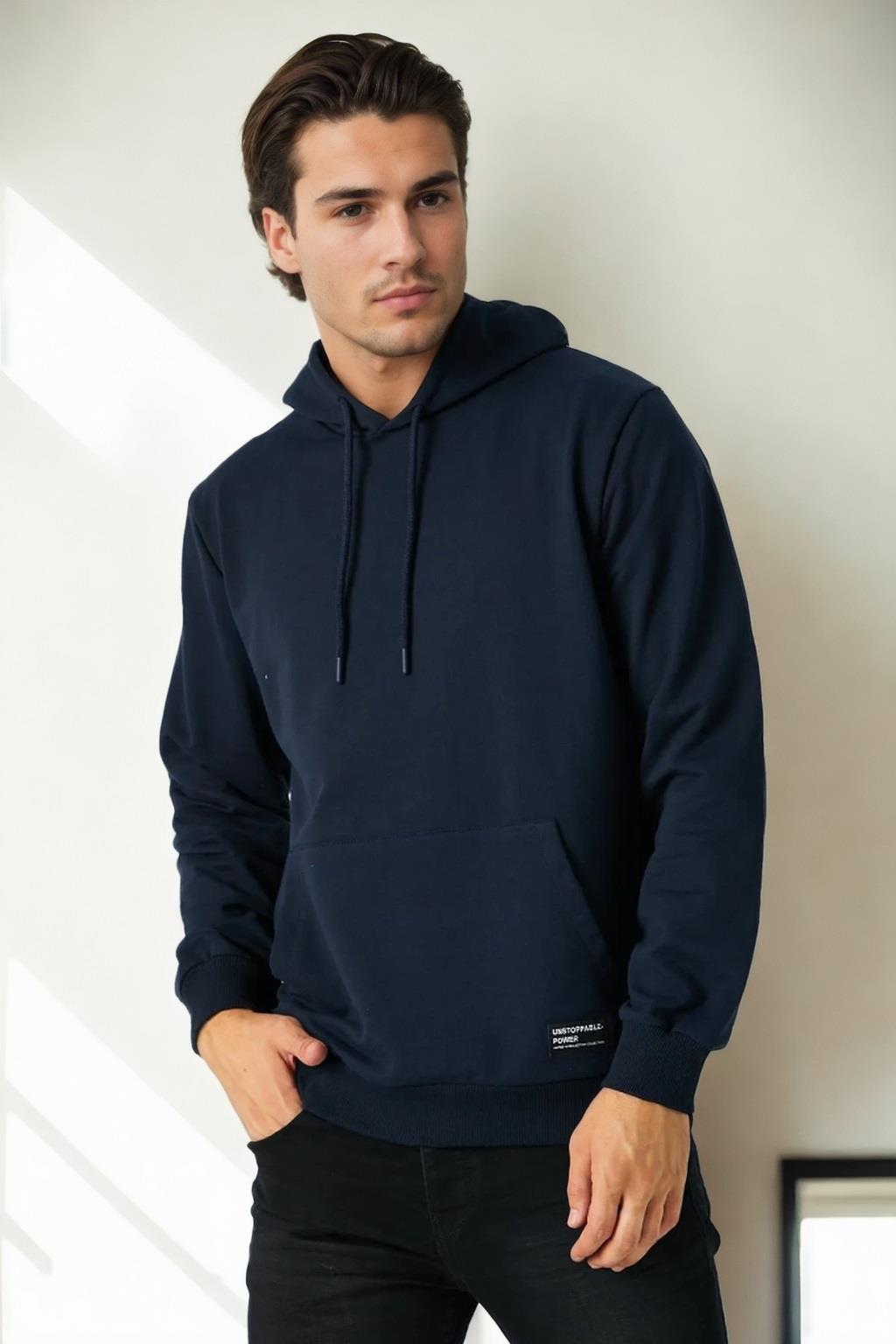 12612 Dewberry Hooded Kangaroo Pocket Mens Sweatshirt-LACİVERT