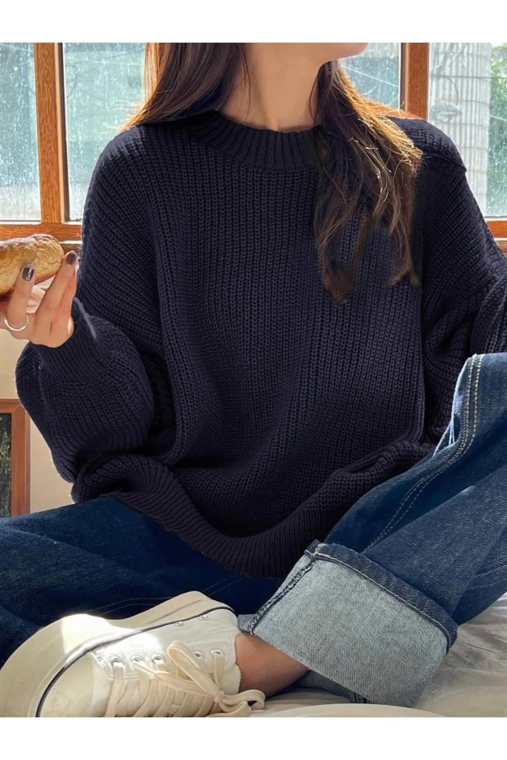 13242 Dewberry Oversize Women Sweater-LACİVERT