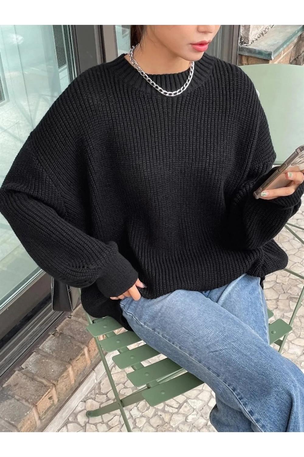13242 Dewberry Oversize Women Sweater-SİYAH