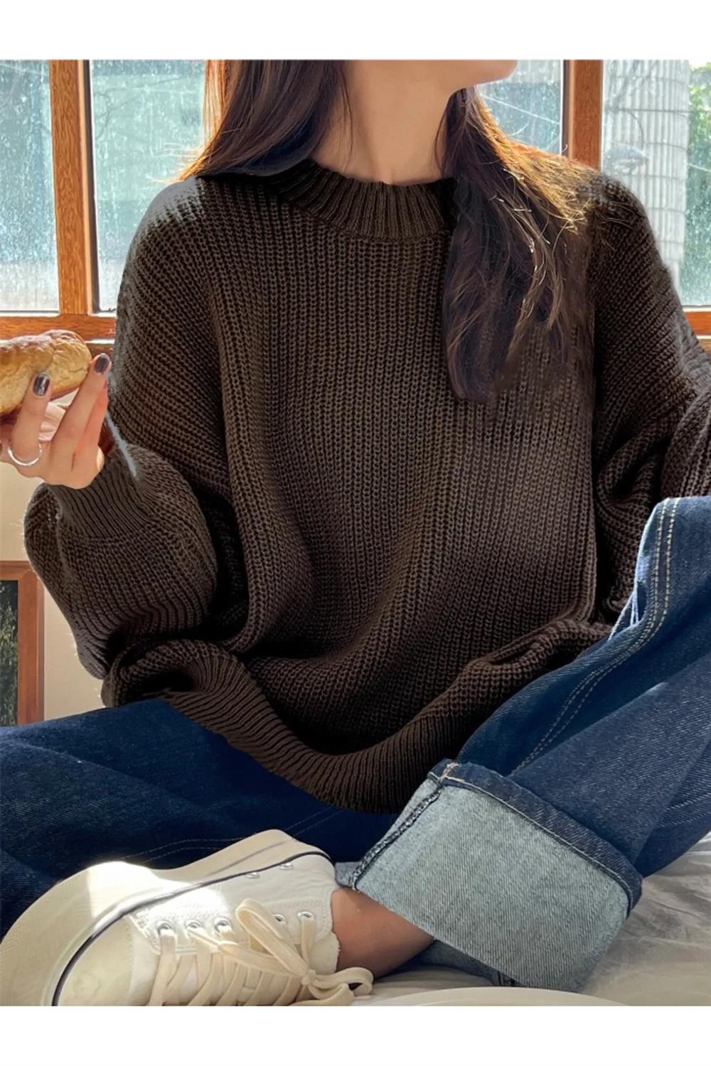 13242 Dewberry Oversize Women Sweater-KAHVE