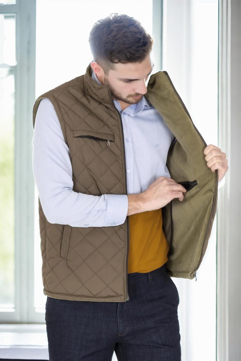 15240 Dewberry Quilted Mens Vest with Fleece Inside-HAKİ