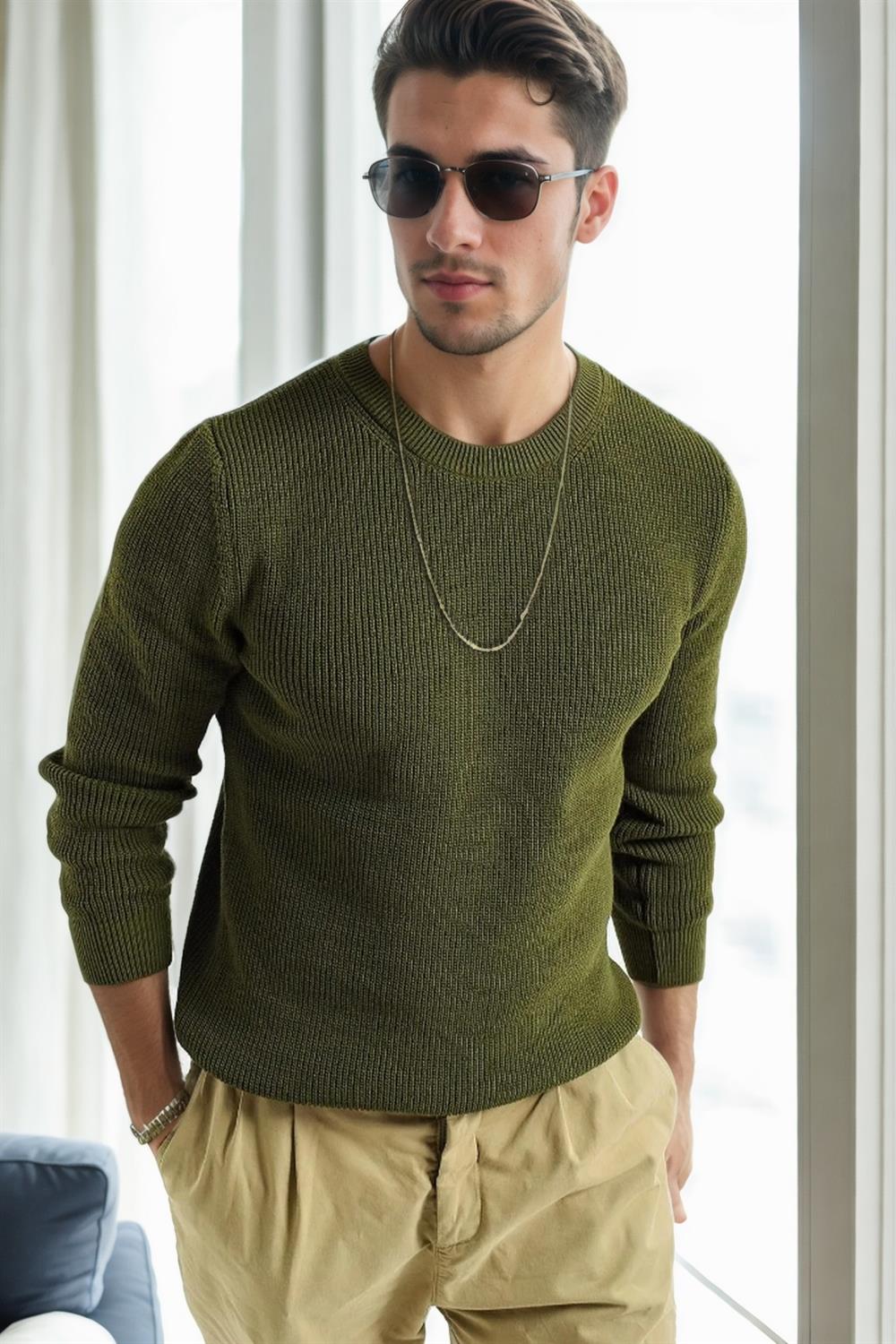 18369 Dewberry Knitwear Mens Sweater-AÇIK HAKİ