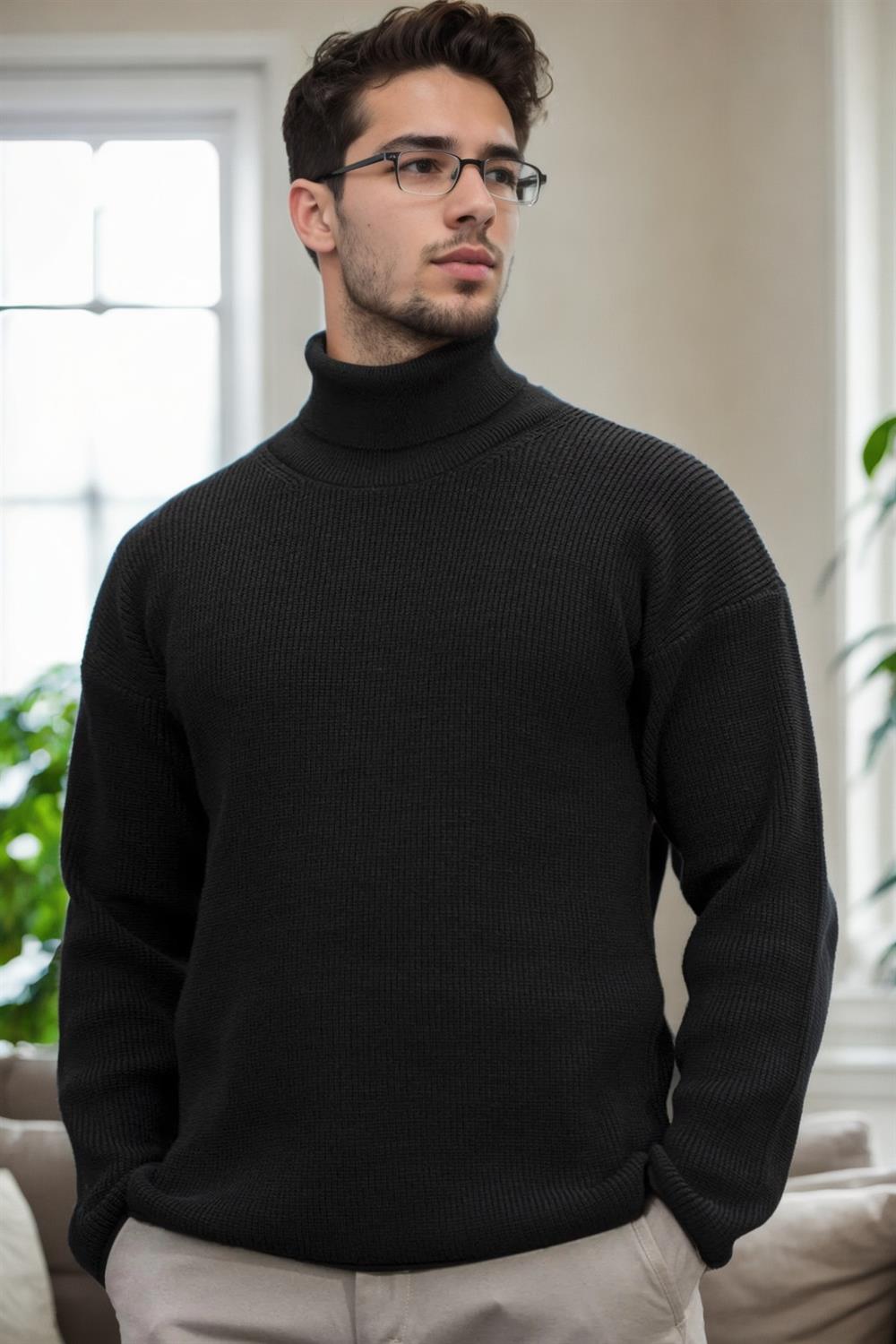 18701 Dewberry Turtleneck Mens Knitwear-SİYAH