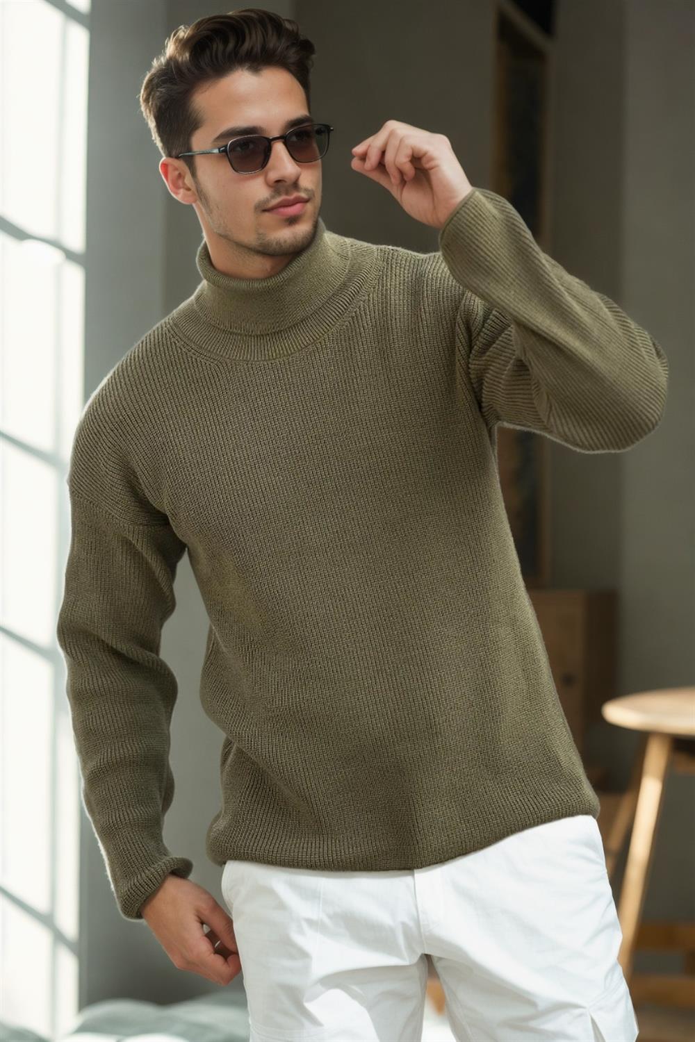 18701 Dewberry Turtleneck Mens Knitwear-HAKİ