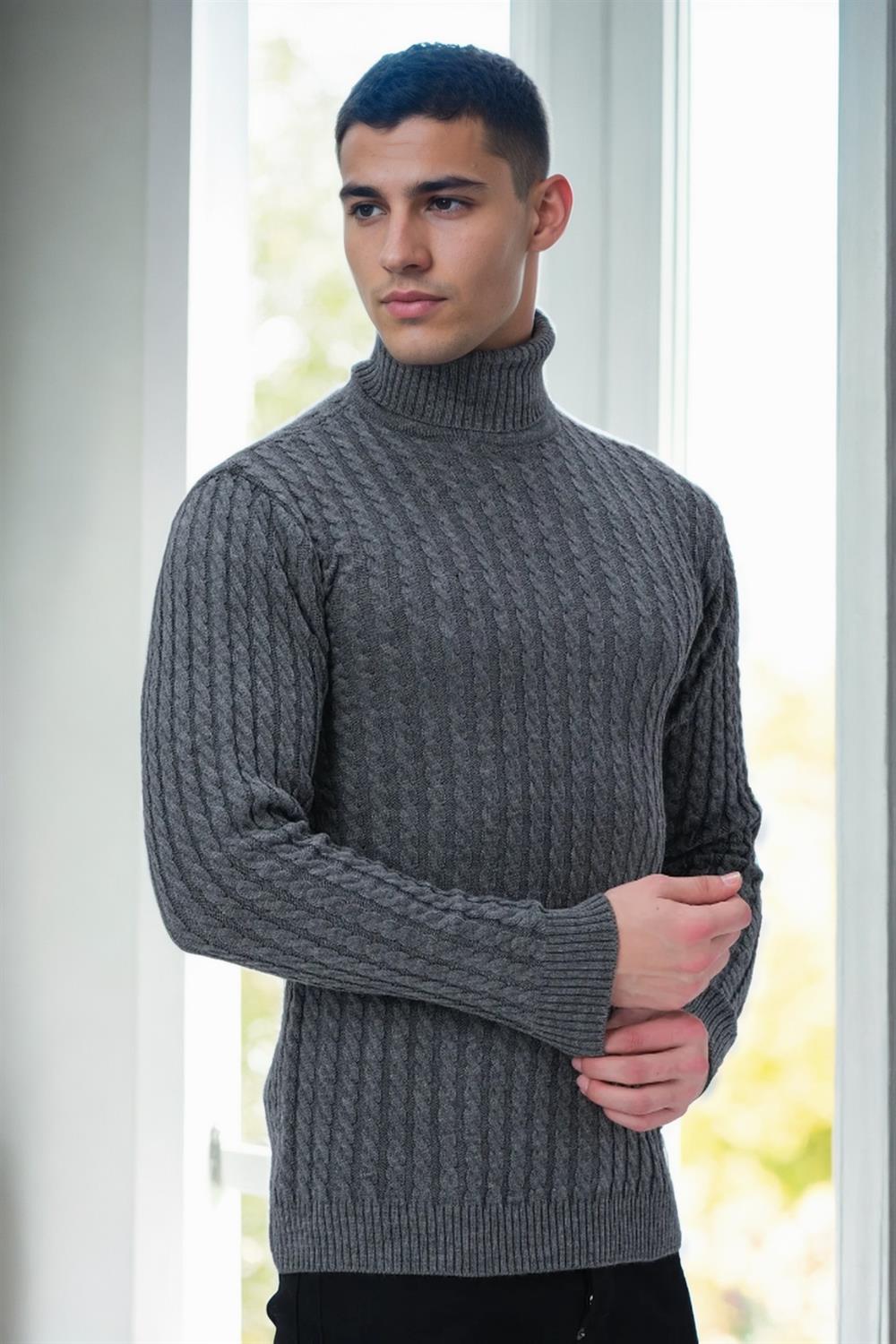 19295 Dewberry Turtleneck Mens Sweater-KOYU GRİ