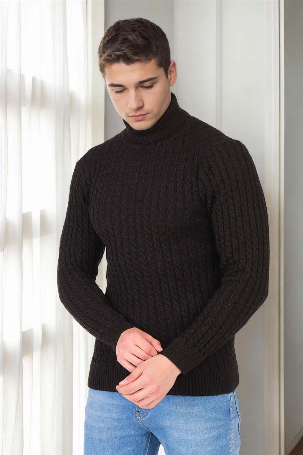 19295 Dewberry Turtleneck Mens Sweater-SİYAH