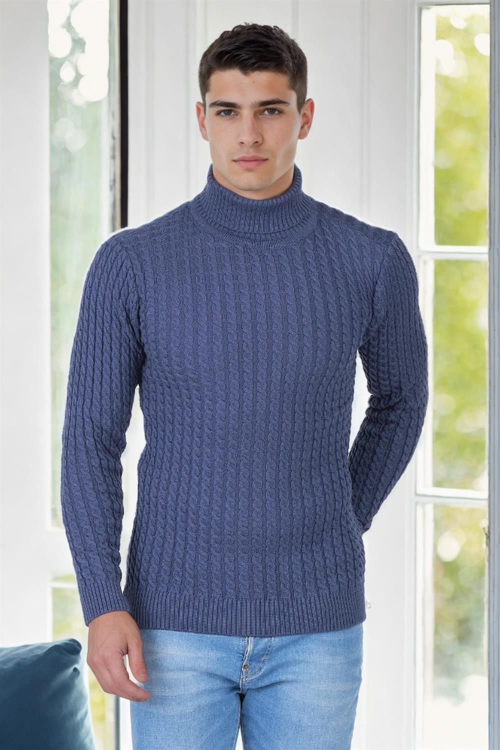 19295 Dewberry Turtleneck Mens Sweater-İNDİGO