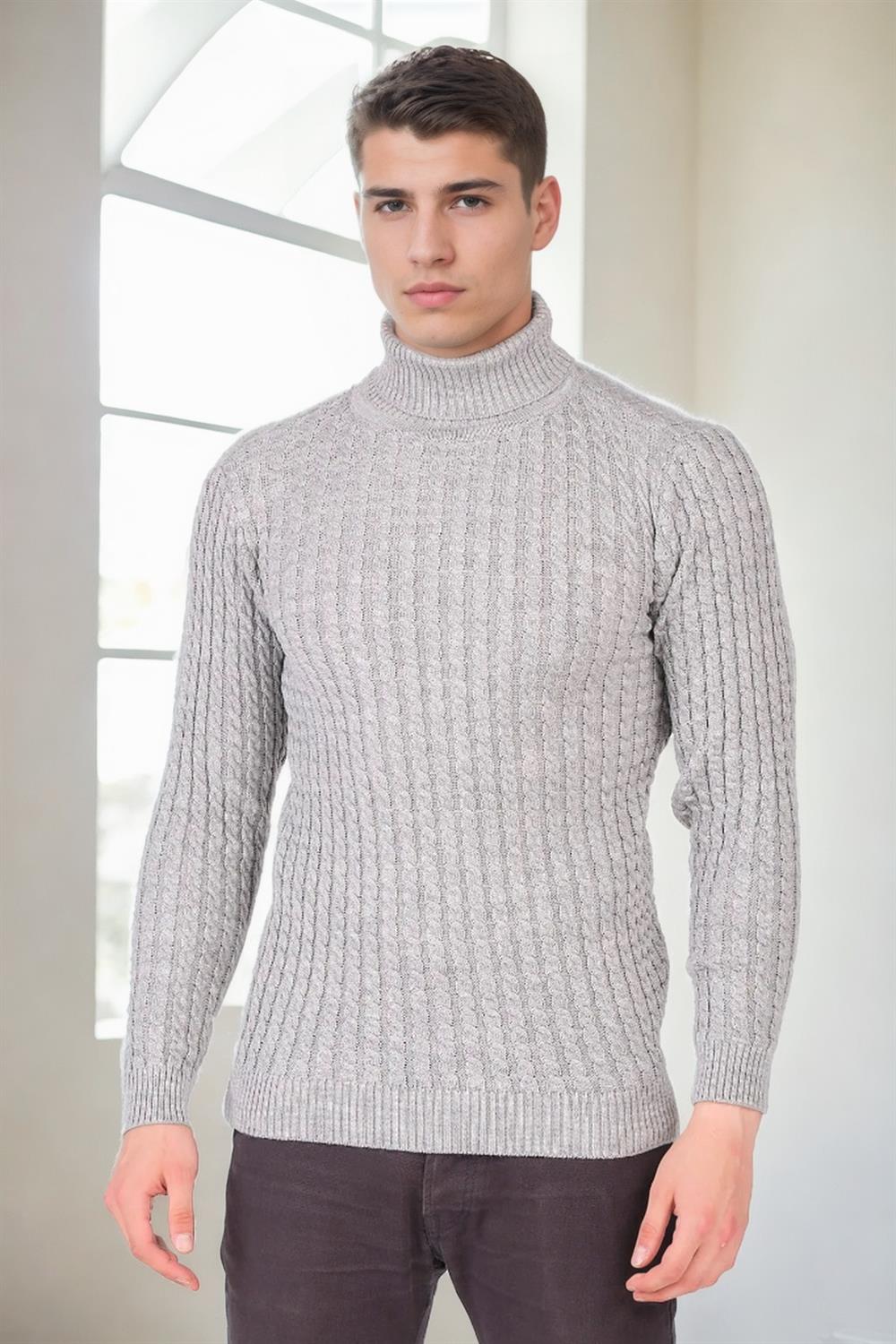 19295 Dewberry Turtleneck Mens Sweater-AÇIK GRİ