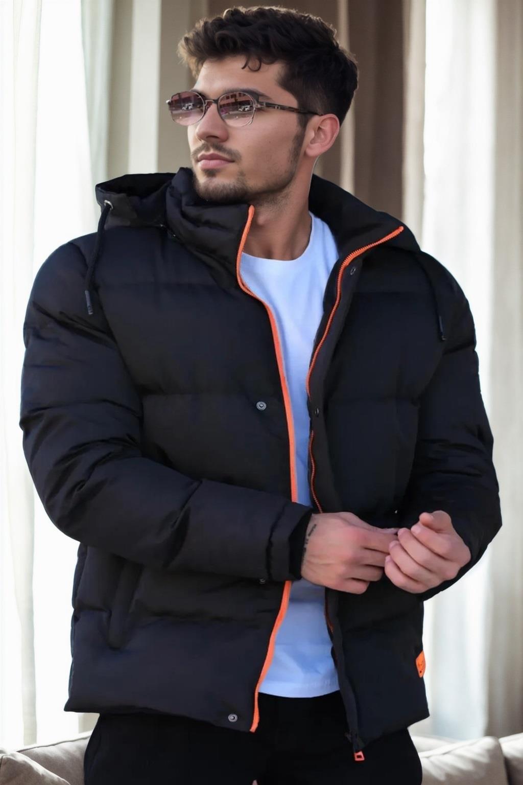 23453 Dewberry Removable Hood Faux Fur Lined Slim fit Jacket-SİYAH
