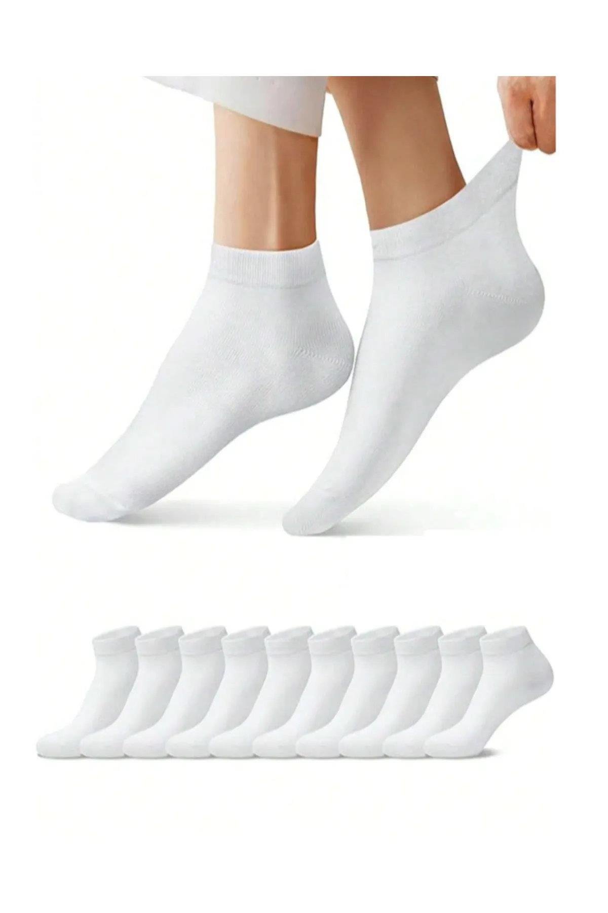26278 Dewberry Unisex 10-Pack Sports Ankle Socks-BEYAZ