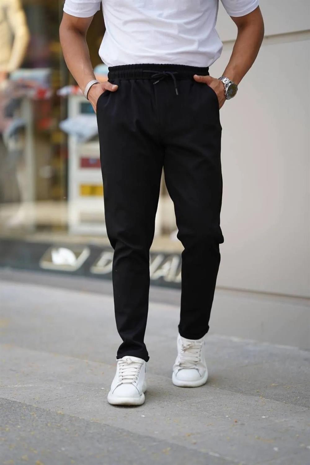 28229 Dewberry Elastic Lace Mens Jogger Pants-SİYAH