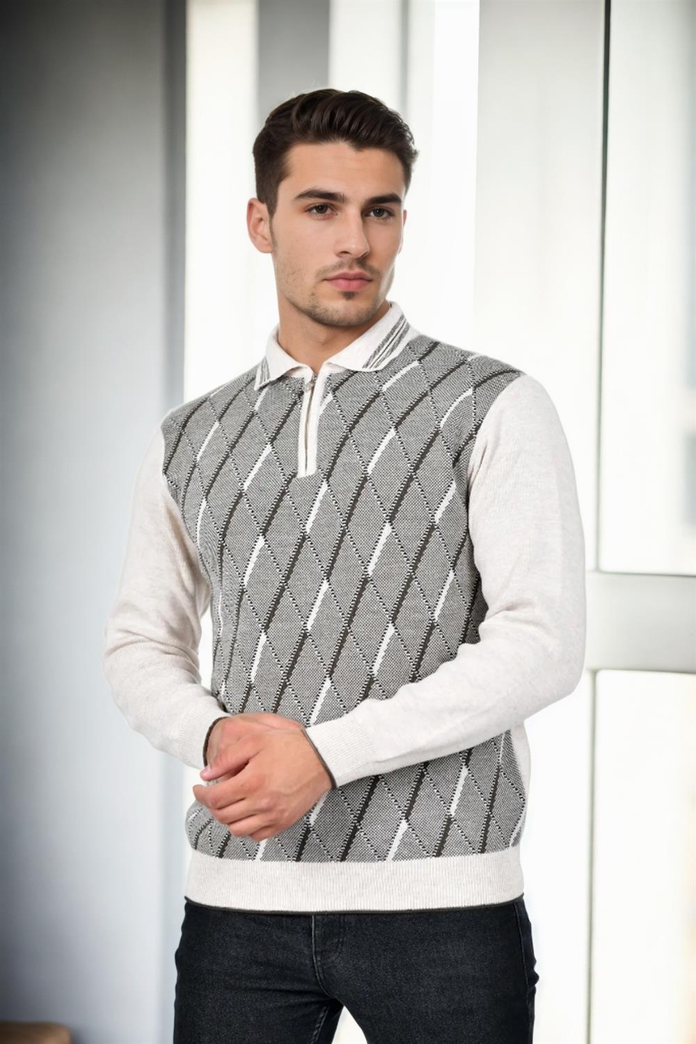 29477 Dewberry Zippered Polo Collar Mens Sweater-TAŞ