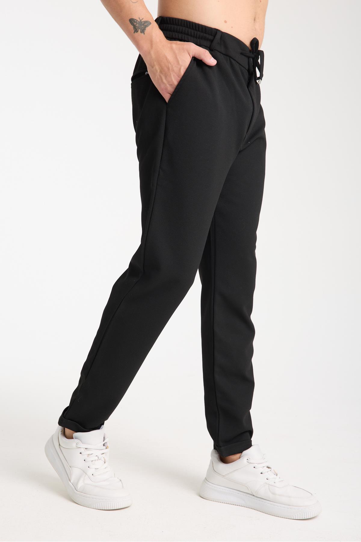31906 Mens Elastic Waist Stretch Jogger Pants-SİYAH