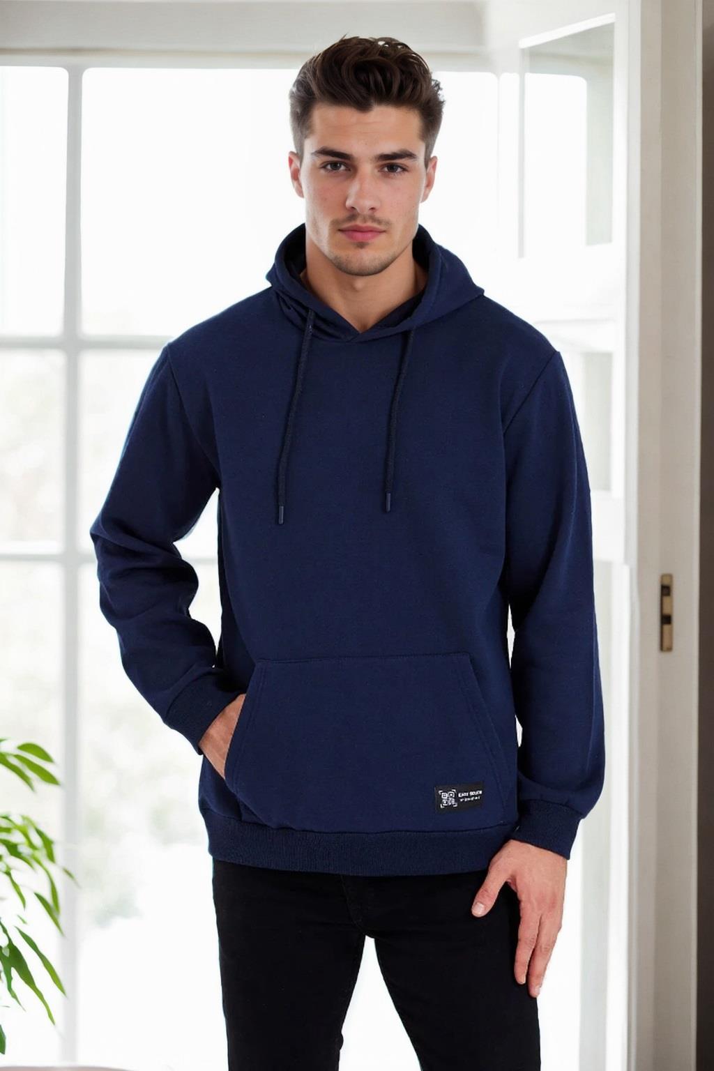 34605 Dewberry Kangaroo Pocket Hoody Mens Sweatshirt-LACİVERT