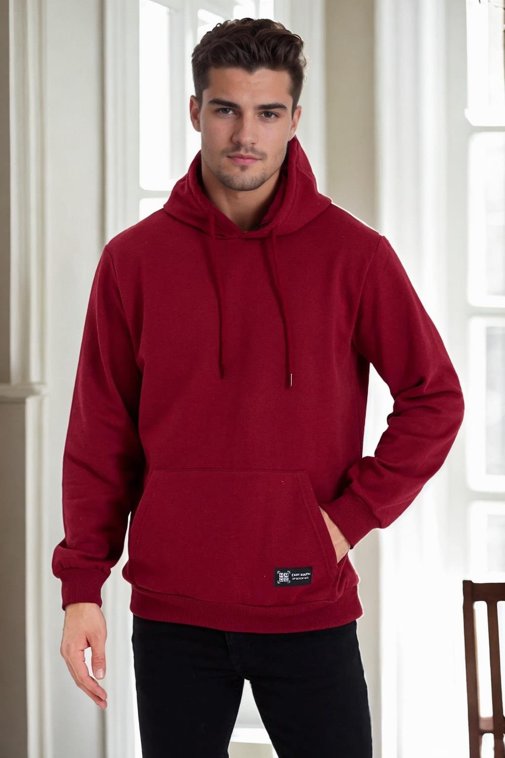 34605 Dewberry Kangaroo Pocket Hoody Mens Sweatshirt-BORDO