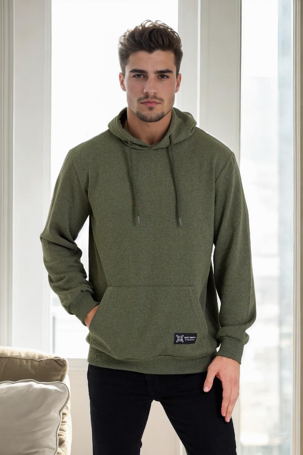 34605 Dewberry Kangaroo Pocket Hoody Mens Sweatshirt-HAKİ