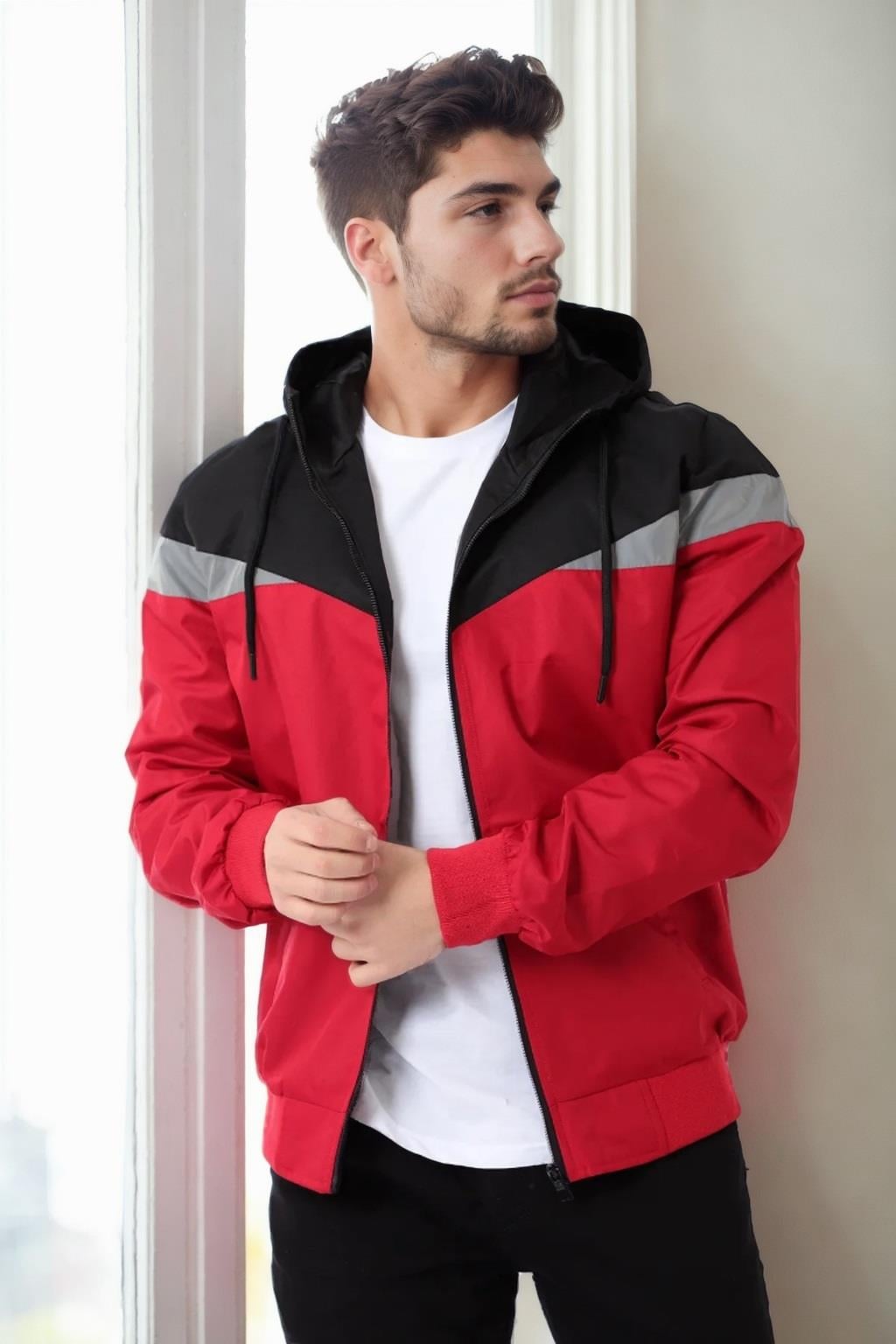 36136 Dewberry Triangle Piece Hooded Seasonal Mens Coat-KIRMIZI