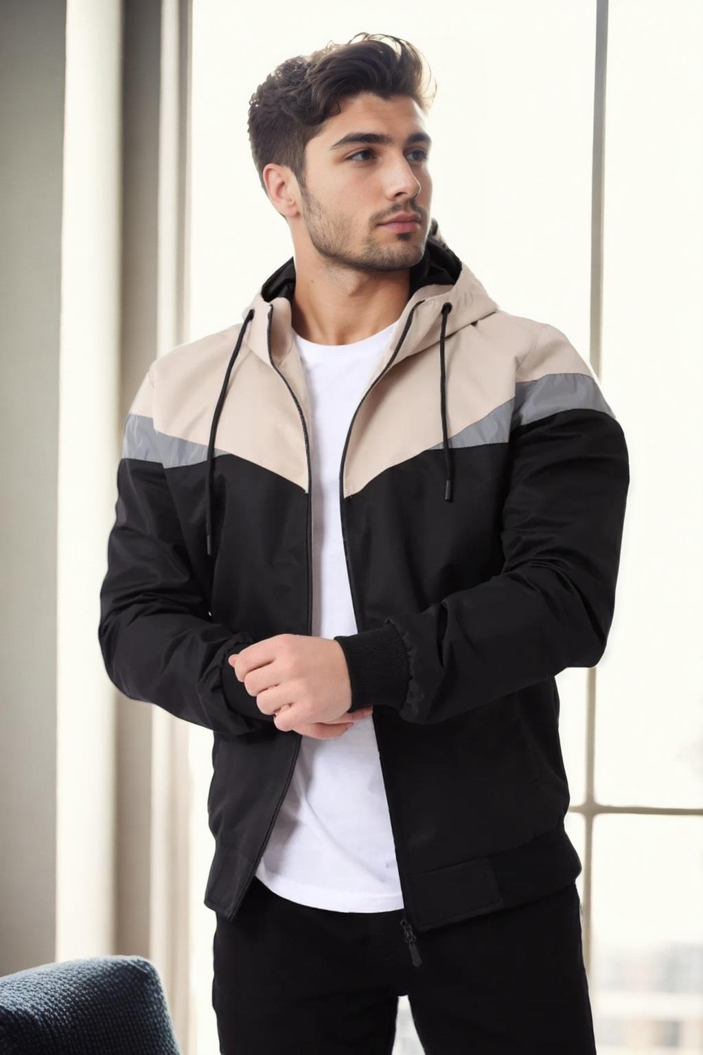 36136 Dewberry Triangle Piece Hooded Seasonal Mens Coat-BEJ