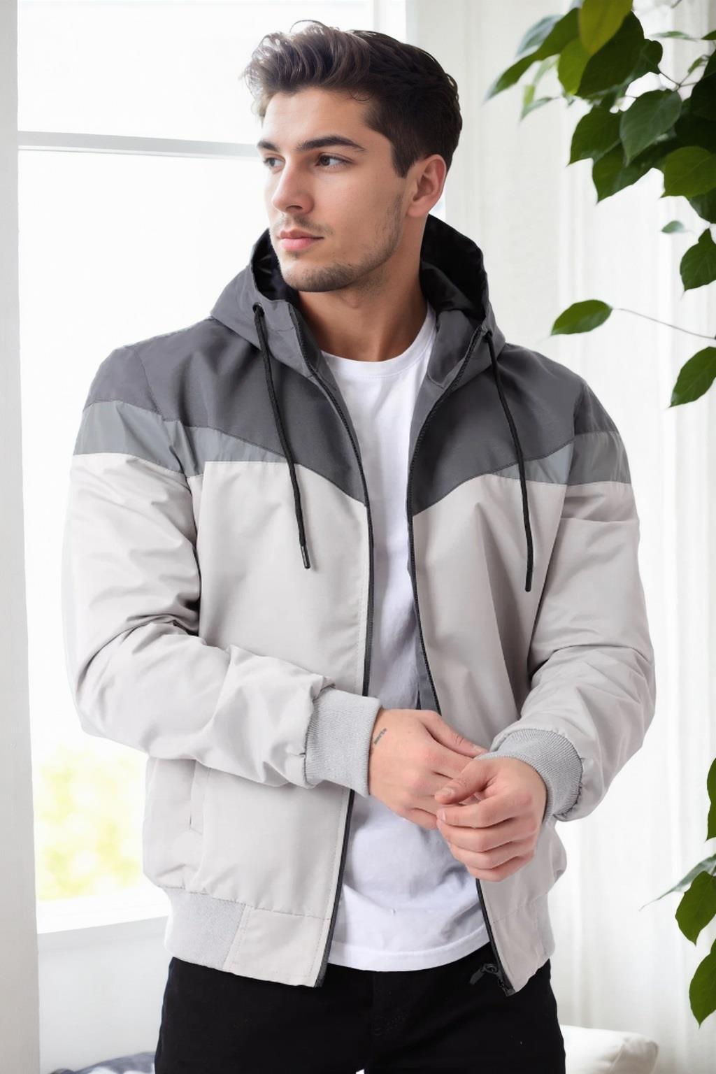 36136 Dewberry Triangle Piece Hooded Seasonal Mens Coat-AÇIK GRİ