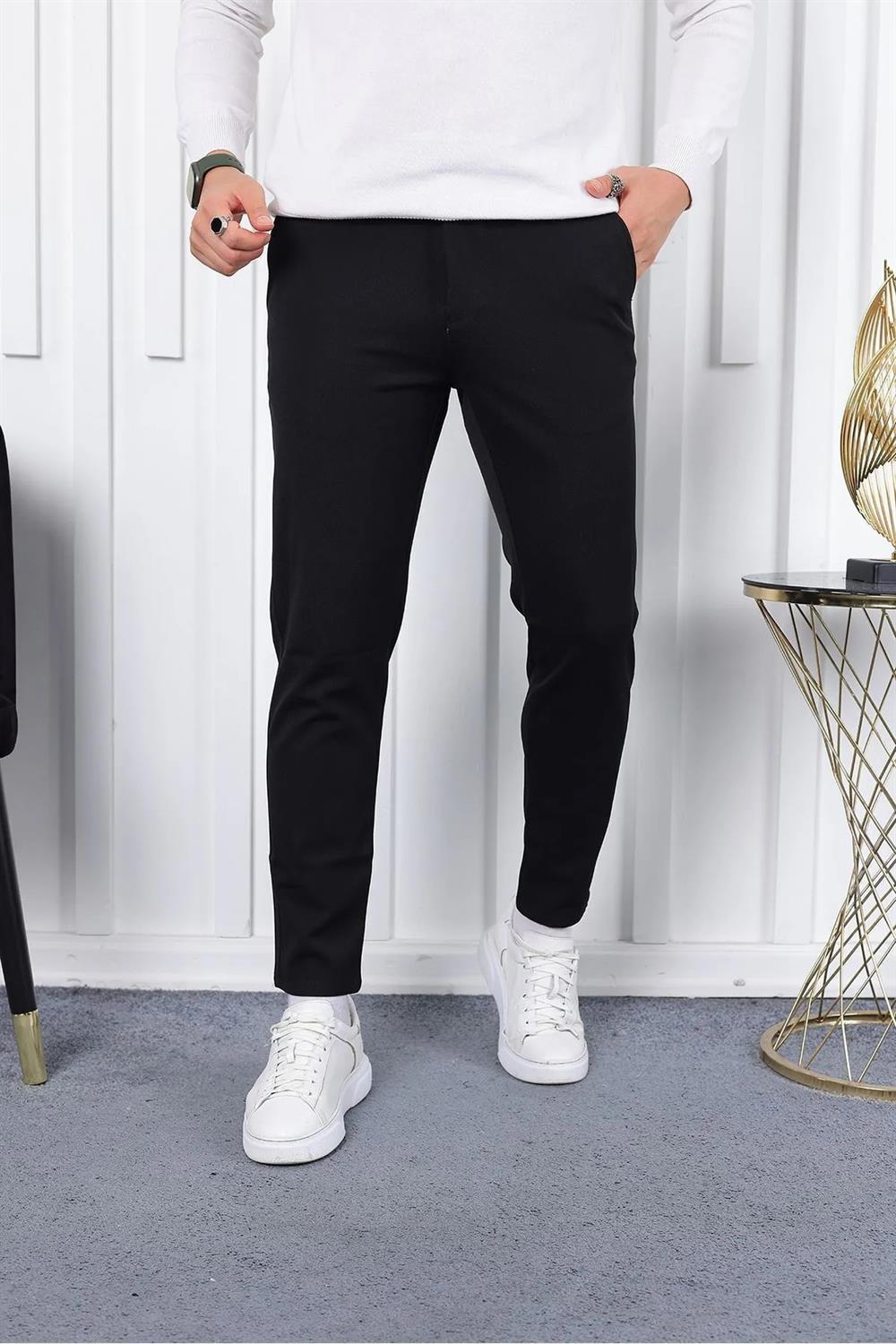 36197 Dewberry Ids Slim Fit Lycra Fabric Mens Trousers-SİYAH