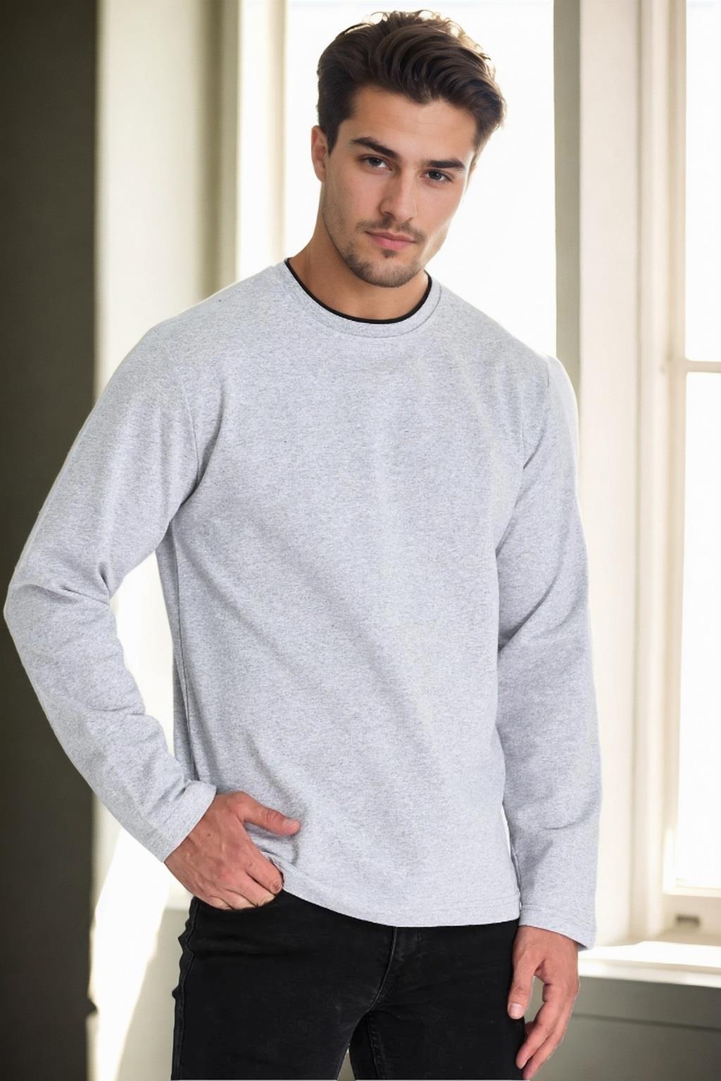 40222 Dewberry Double Crew Neck Mens Sweatshirt-GRİ