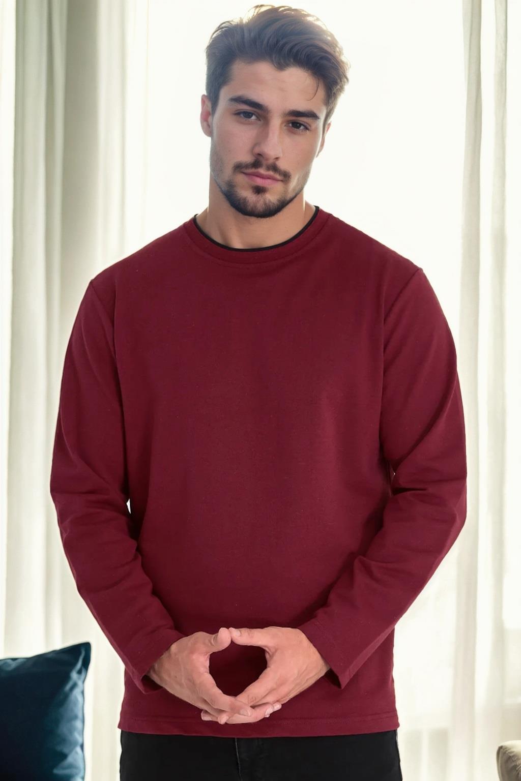 40222 Dewberry Double Crew Neck Mens Sweatshirt-BORDO