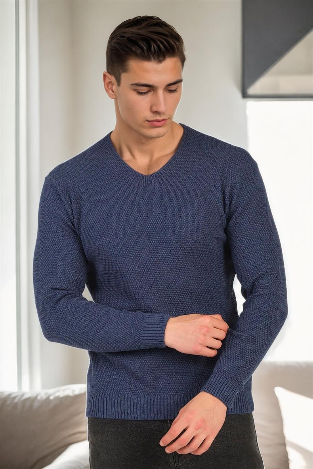41878 Dewberry V Neck Mens Sweater-İNDİGO