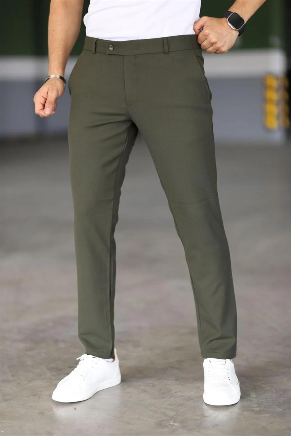 47676 Dewberry Italian Cut Elastic Fabric Mens Trousers-HAKİ