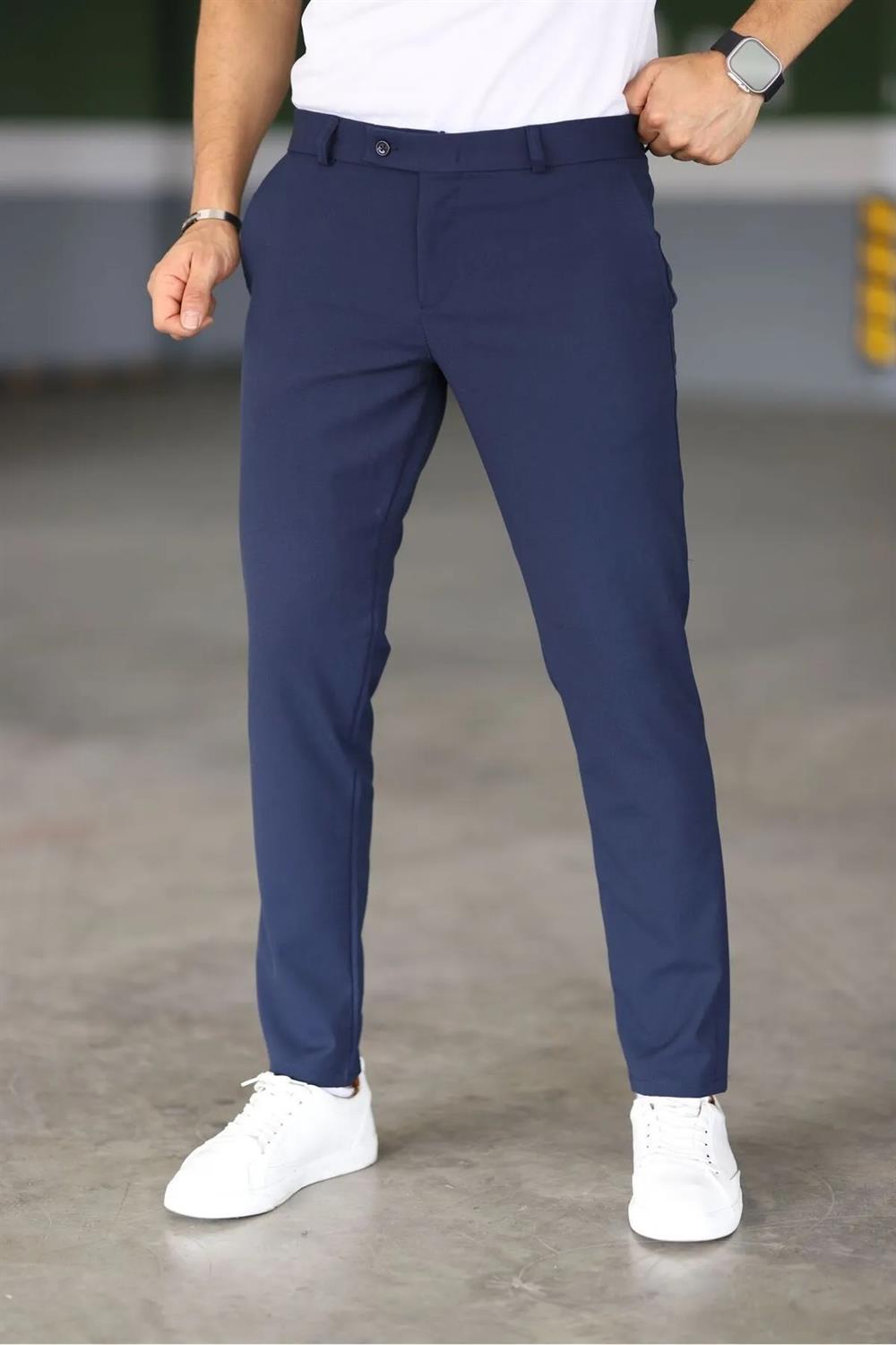 47676 Dewberry Italian Cut Elastic Fabric Mens Trousers-LACİVERT