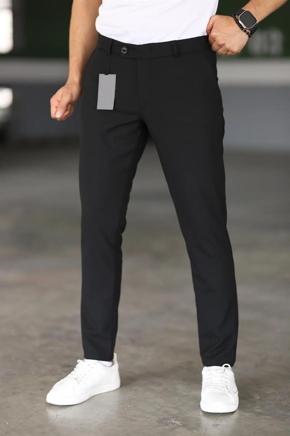 47676 Dewberry Italian Cut Elastic Fabric Mens Trousers-SİYAH