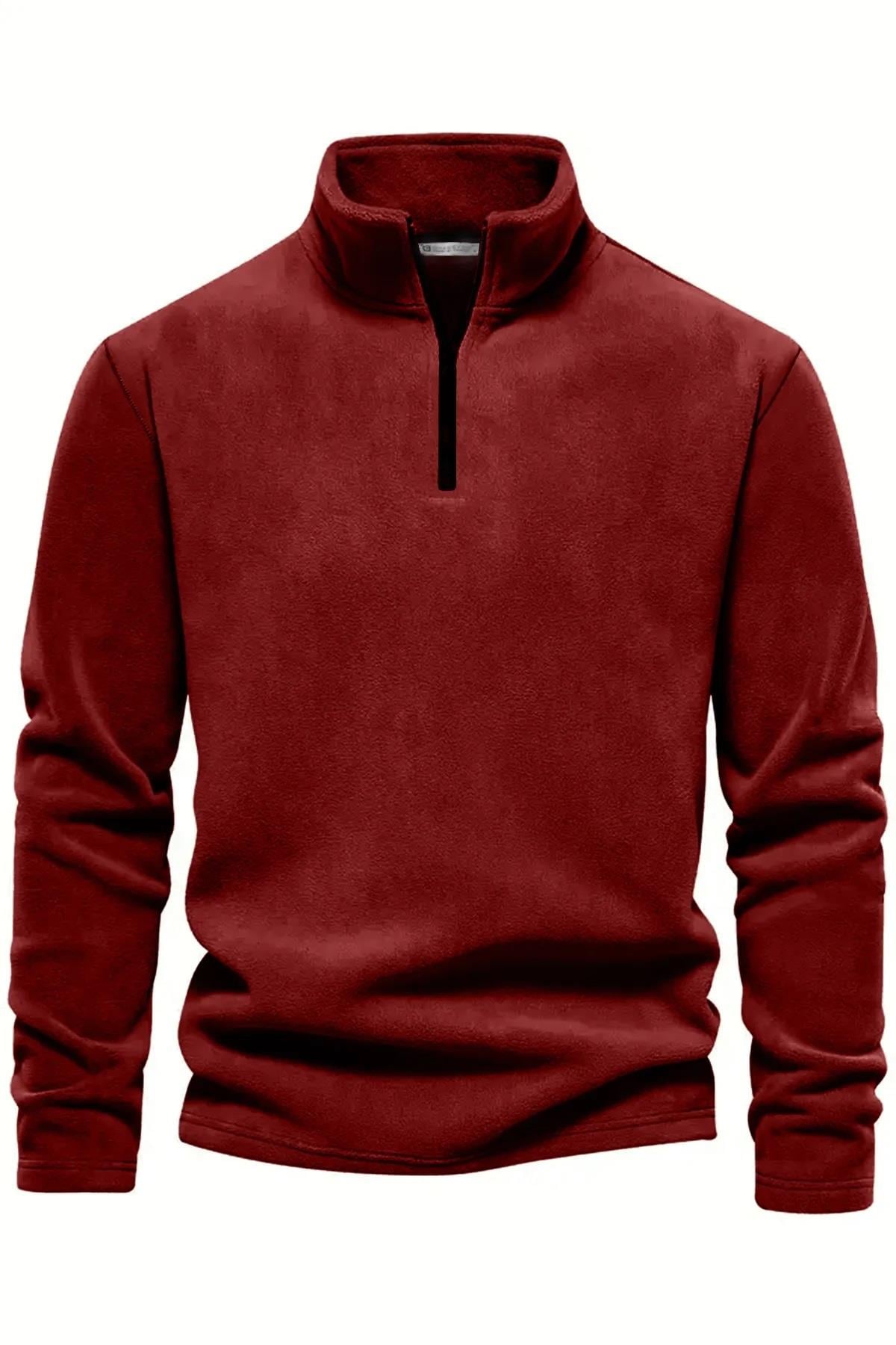 49143 Dewberry Half Zipper Stand Collar Mens Fleece-BORDO