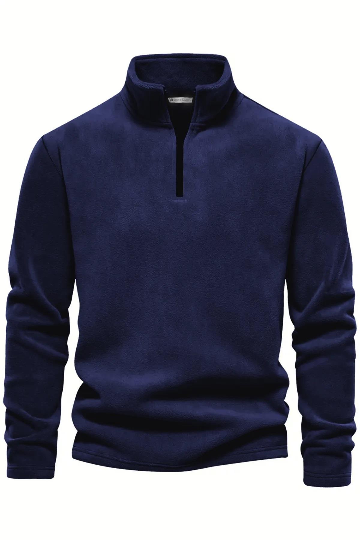 49143 Dewberry Half Zipper Stand Collar Mens Fleece-LACİVERT