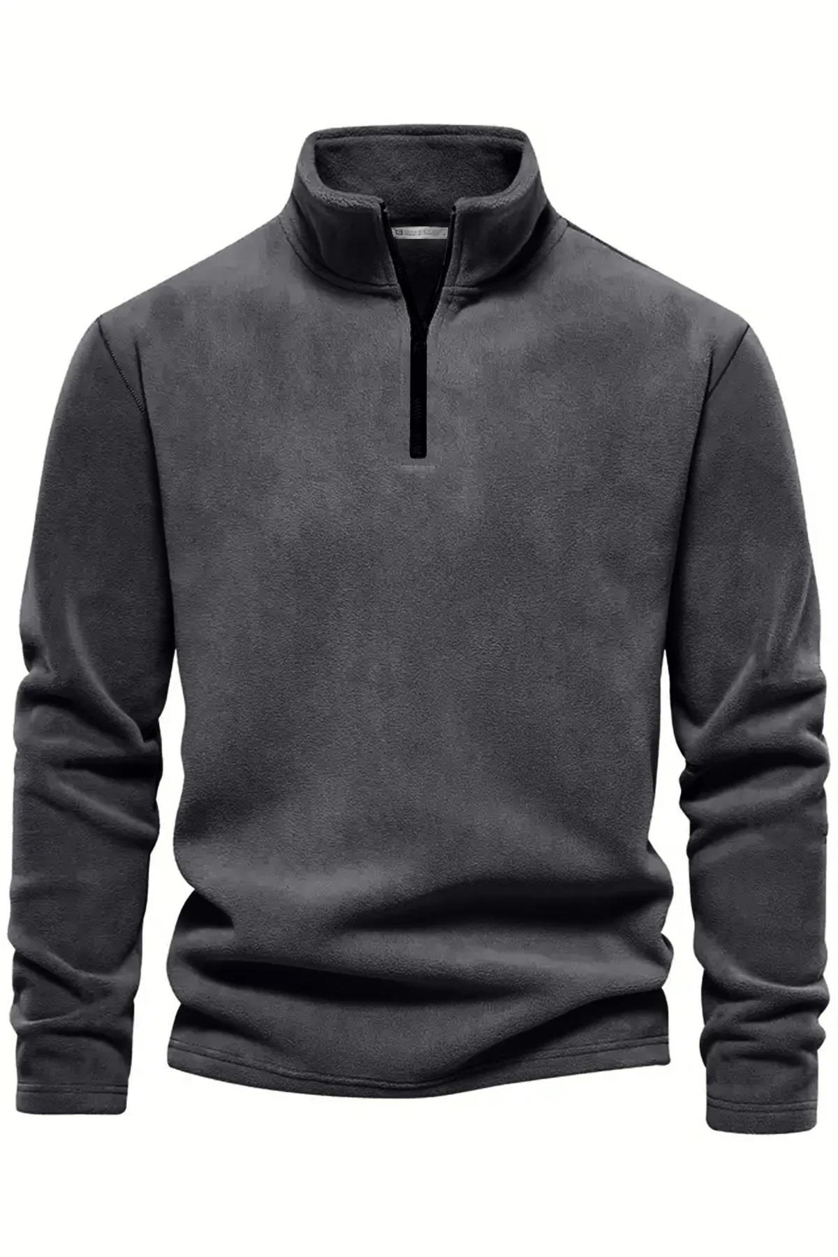 49143 Dewberry Half Zipper Stand Collar Mens Fleece-KOYU GRİ