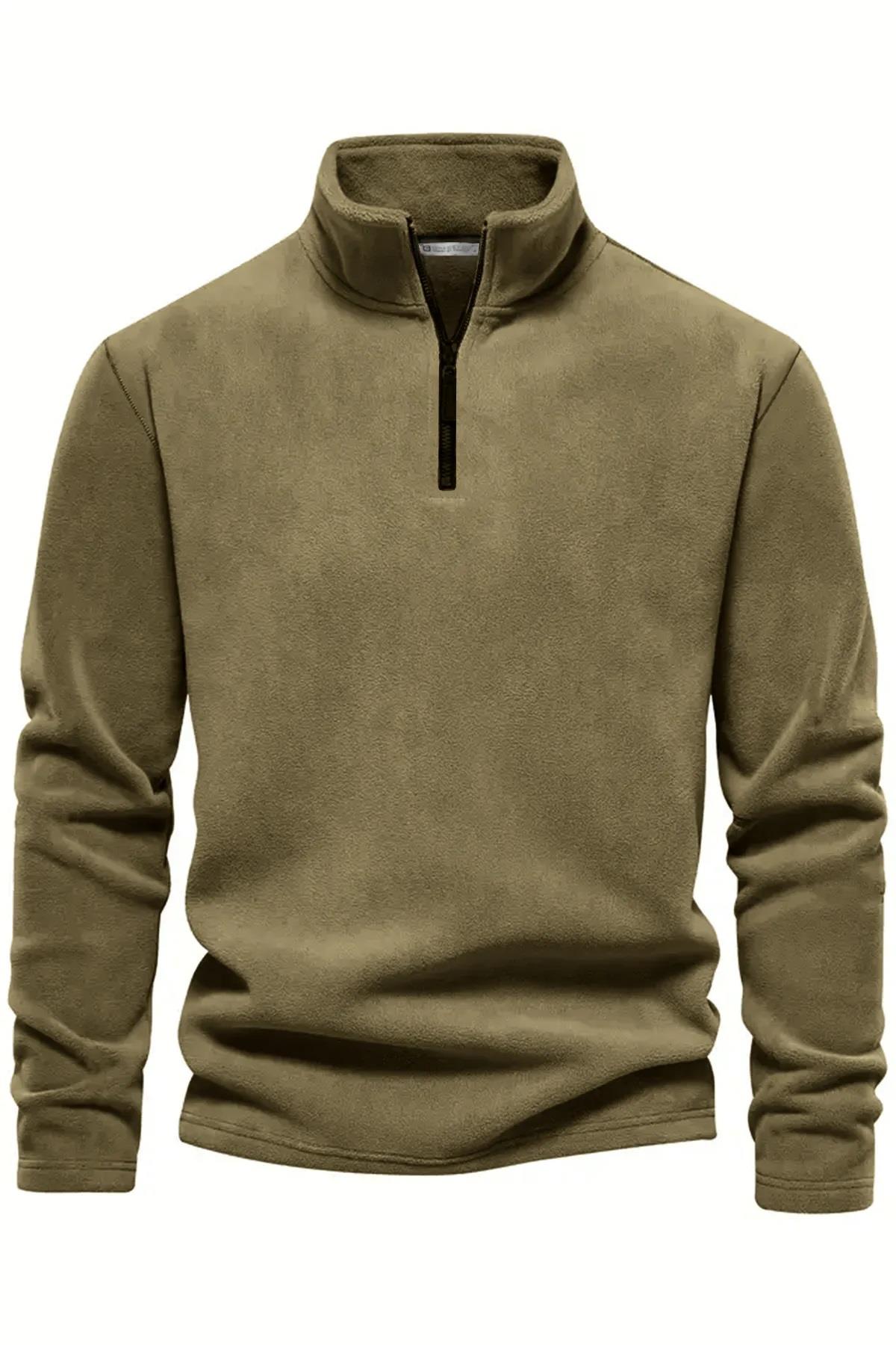 49143 Dewberry Half Zipper Stand Collar Mens Fleece-KOYU BEJ