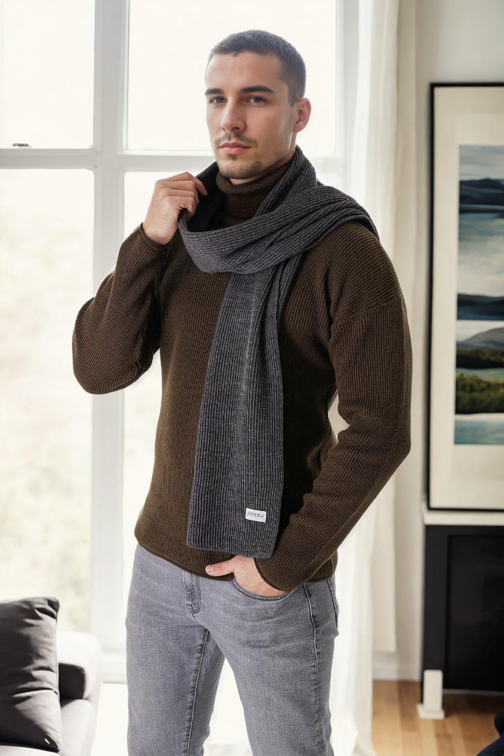 49766 Dewberry Knitted Mens Scarf-ANTRASİT