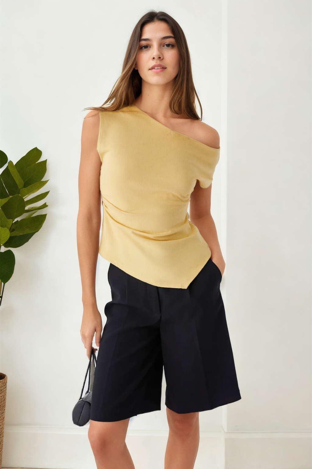 49777 Dewberry Asymmetrical Collar Womens Blouse-SARI