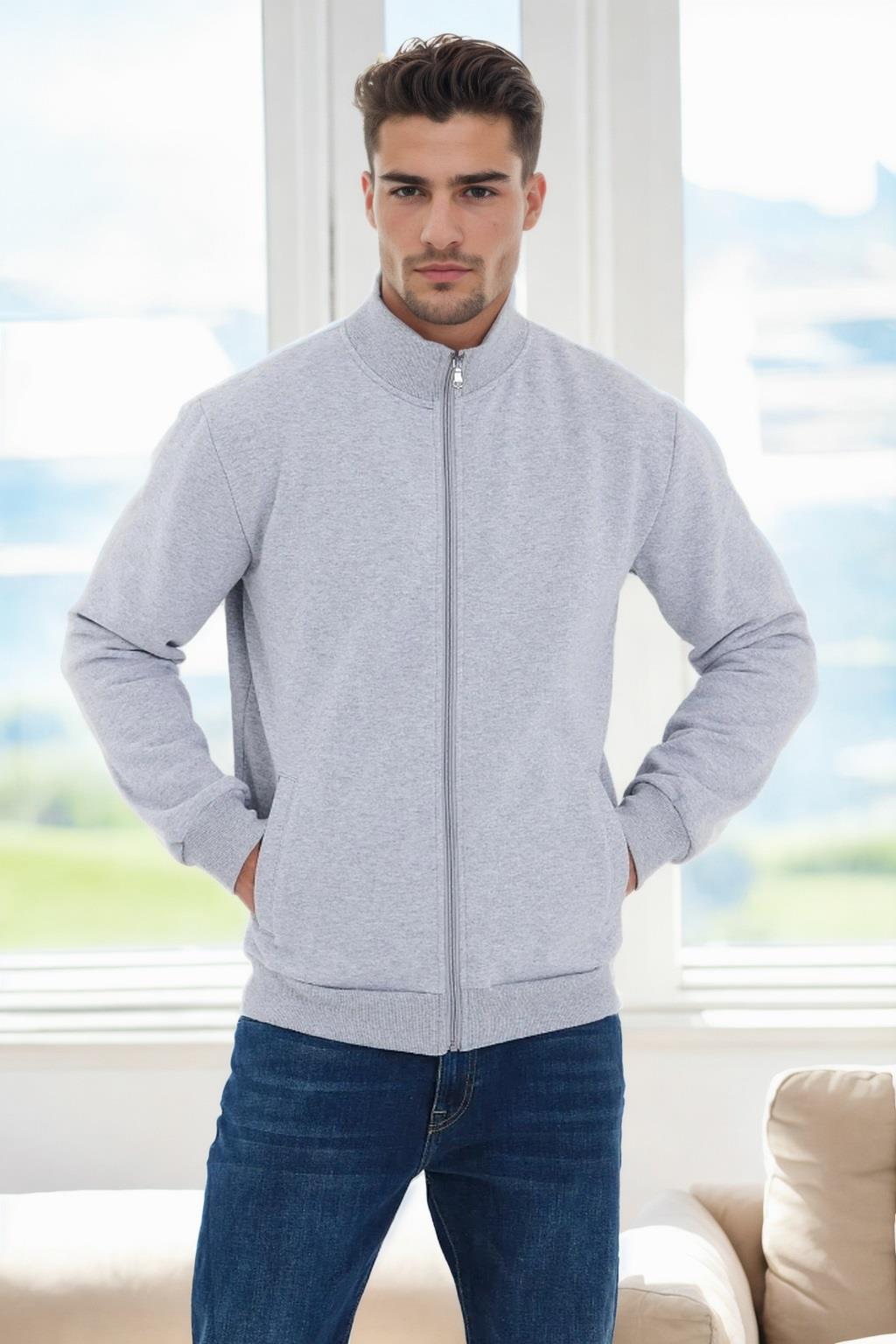56777 Dewberry Zippered Mens Cardigan-GRİ