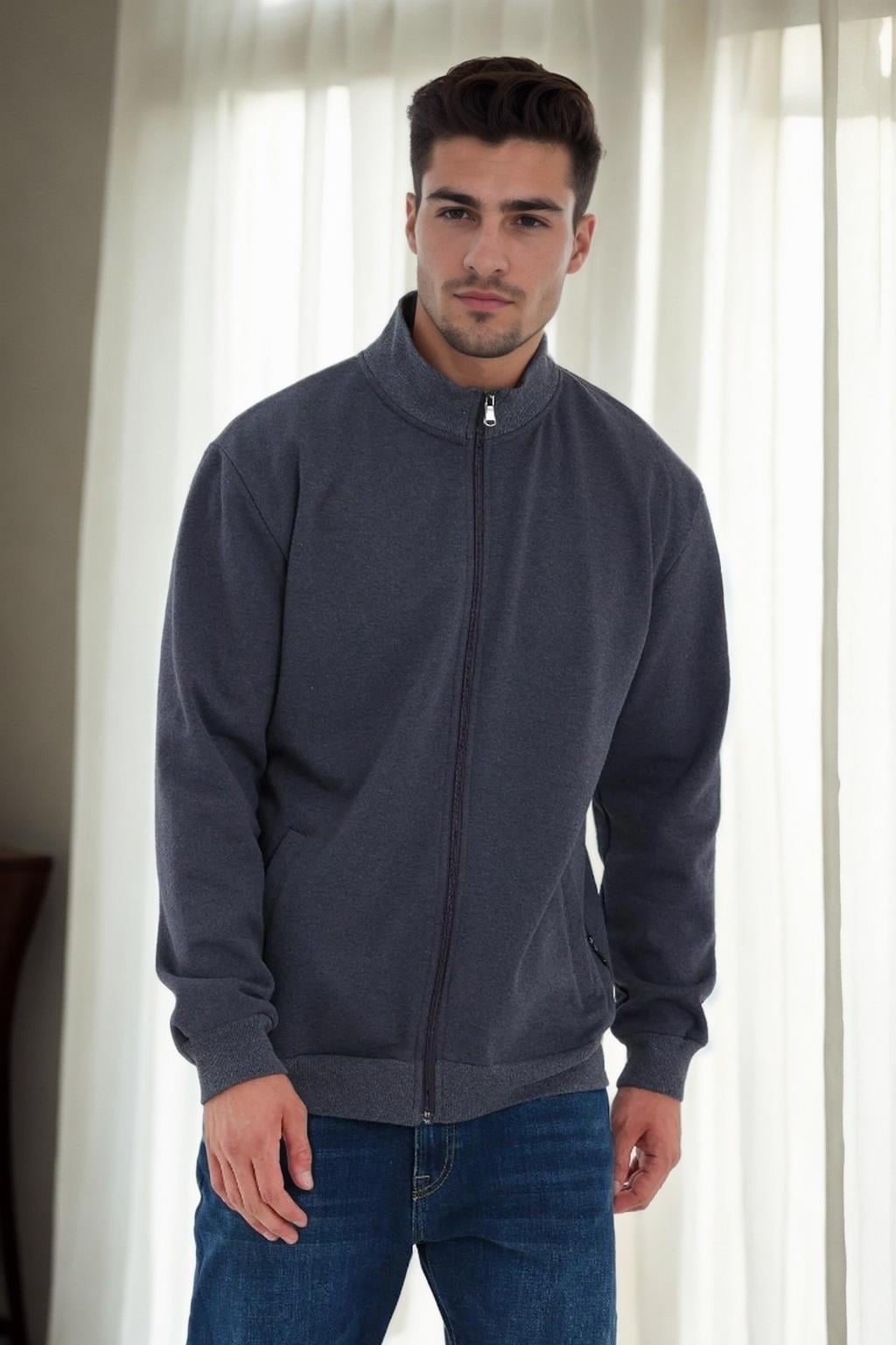 56777 Dewberry Zippered Mens Cardigan-ANTRASİT